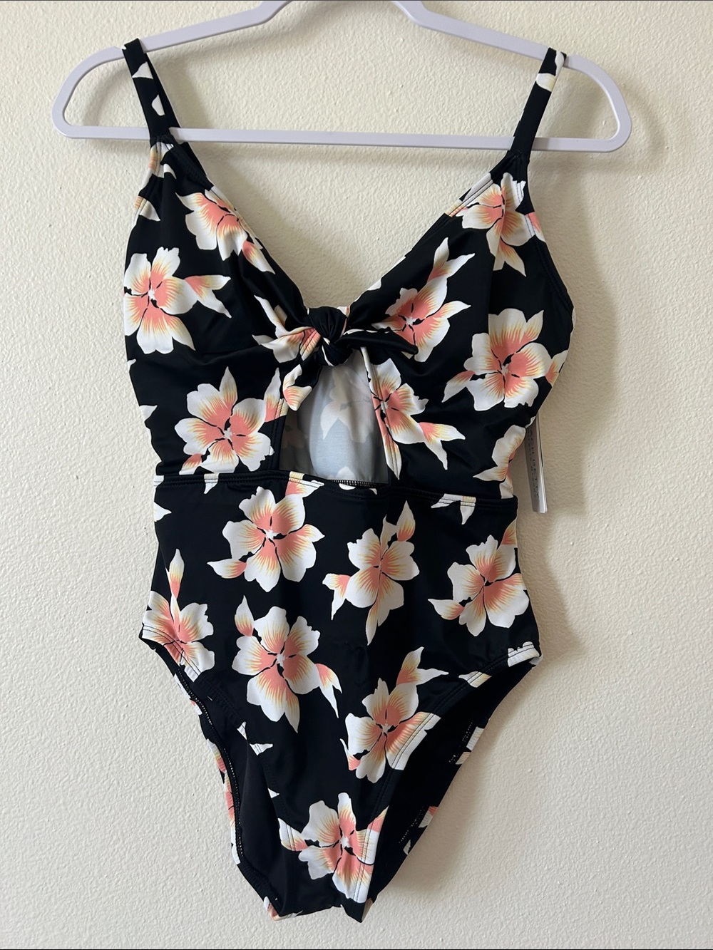 Beach Betty - Black One-Piece Swimsuit with Pink & White Floral Print